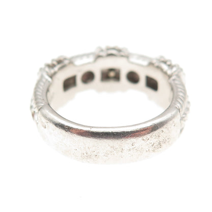 Judith Ripka 925 Sterling Silver Round-Cut C Z Roped Ring Size 6.25