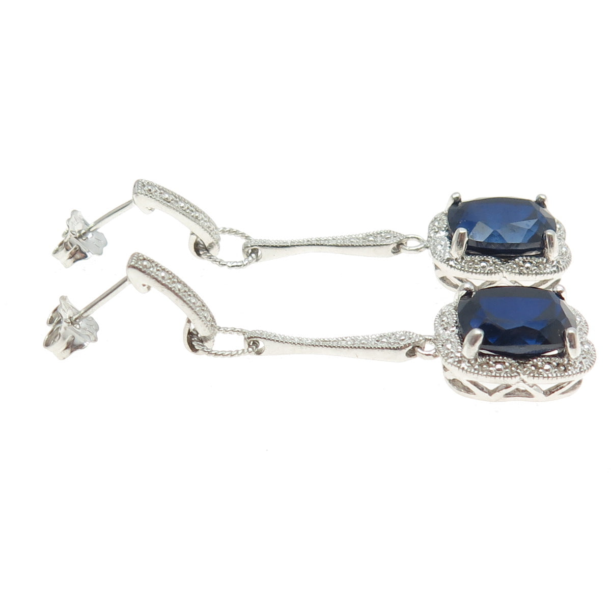 925 Sterling Silver Lab-Created Sapphire Dangling Earrings