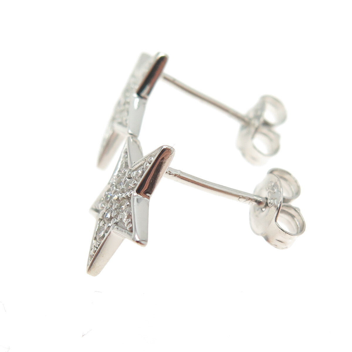 925 Sterling Silver Round-Cut Shaped C Z Star Stud Earrings