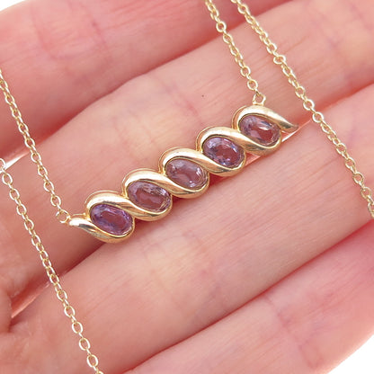 925 Sterling Silver Gold Plated Real Amethyst Cable Chain Necklace 18"
