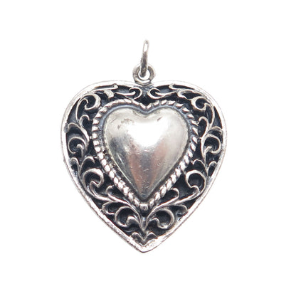 DANECRAFT 925 Sterling Silver Antique Art Deco Ornate Heart Oxidized Pendant