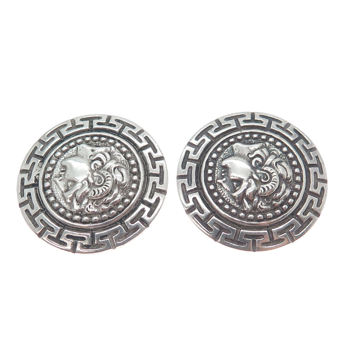 925 Sterling Silver Vintage Alexander The Great Oxidized Clip On Earrings