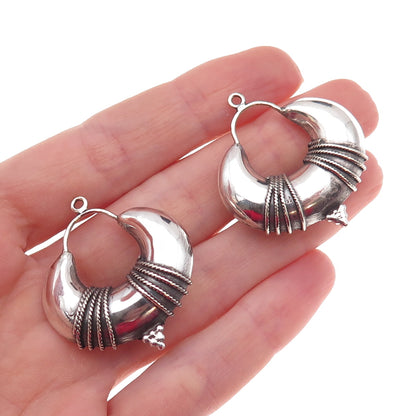 Silver Plated Vintage Real Rhodolite Modernist Oxidized Jacket Earrings