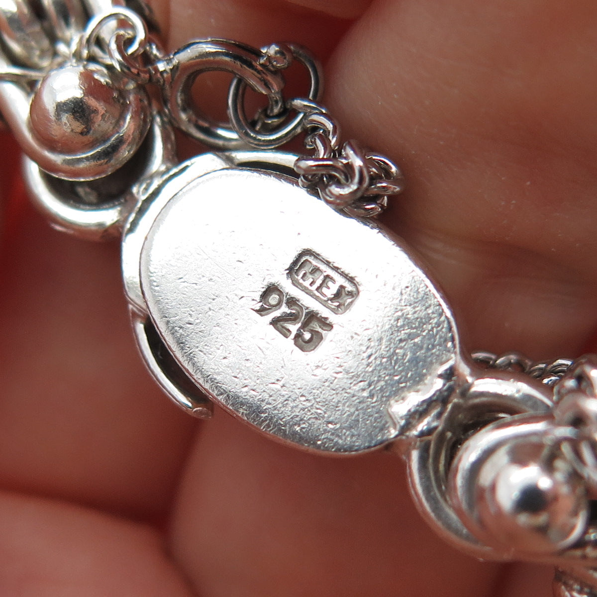 925 Sterling Vintage Mexico Byzantine Beaded Heavy 72.3g Oxidized Bracelet 7.75"