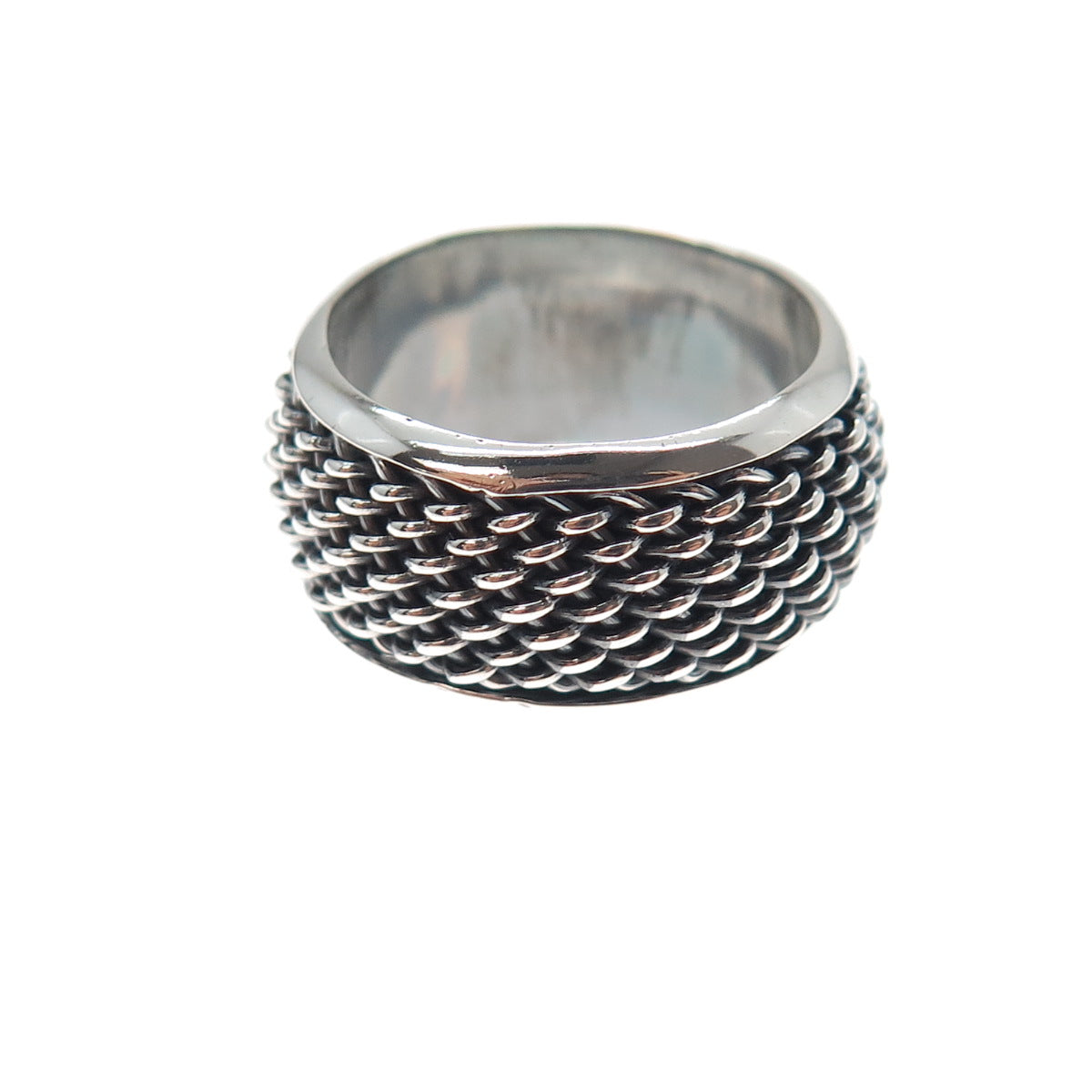 925 Sterling Silver Vintage Mesh Oxidized Band Ring Size 6.5