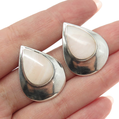 BOMA 925 Sterling Silver Vintage Real Rose Mother-of-Pearl Teardrop Earrings