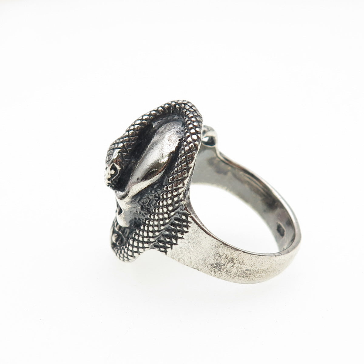 925 Sterling Silver Vintage Skull & Snake Oxidized Biker Ring Size 8