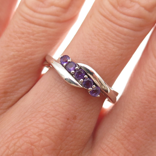 Heng Ngai 925 Sterling Silver Vintage Real Round-Cut Amethyst Ring Size 6.25
