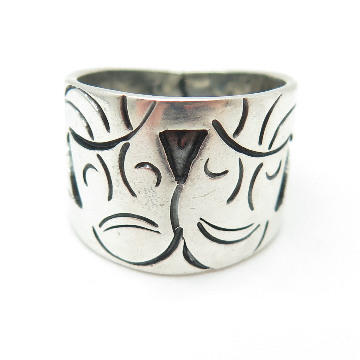 925 Sterling Silver Vintage MLV Mexico Tragedy & Comedy Masks Ring Size 7.25
