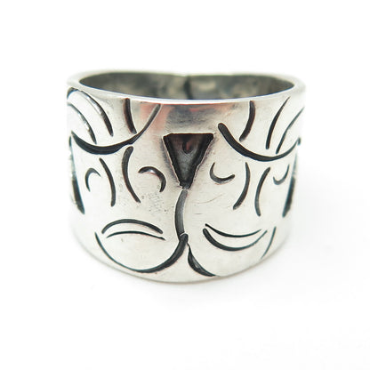 925 Sterling Silver Vintage MLV Mexico Tragedy & Comedy Masks Ring Size 7.25