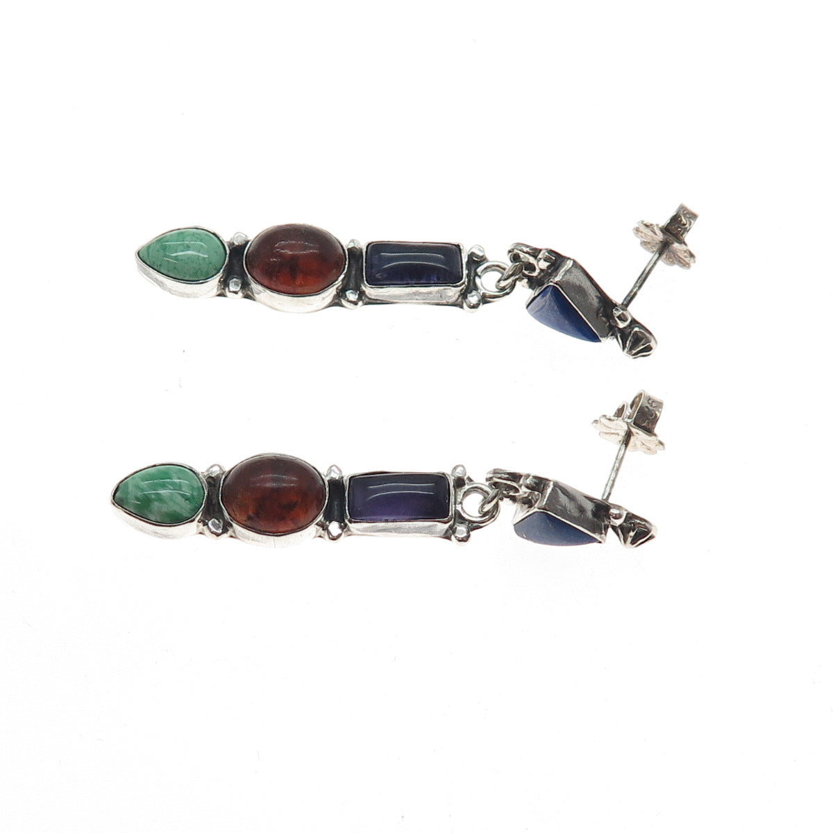 Roie Jaque Navajo Old Pawn 925 Sterling Turquoise Lapis Amber Amethyst Earrings