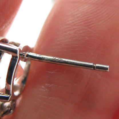 925 Sterling Silver Real Diamond White Topaz & Sapphire Dangle Earrings