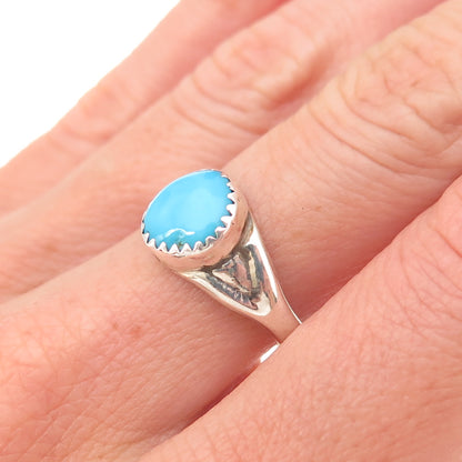 Old Pawn Sterling Silver Vintage Southwestern Turquoise Tribal Ring Size 7.75