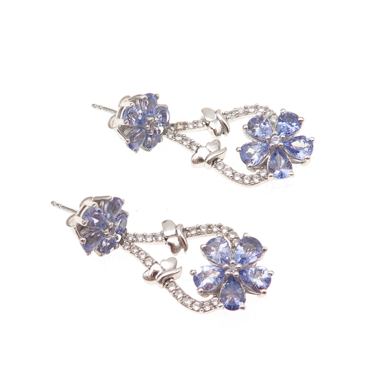 Chuck Clemency 925 Sterling Silver Real Tanzanite & White Topaz Dangle Earrings
