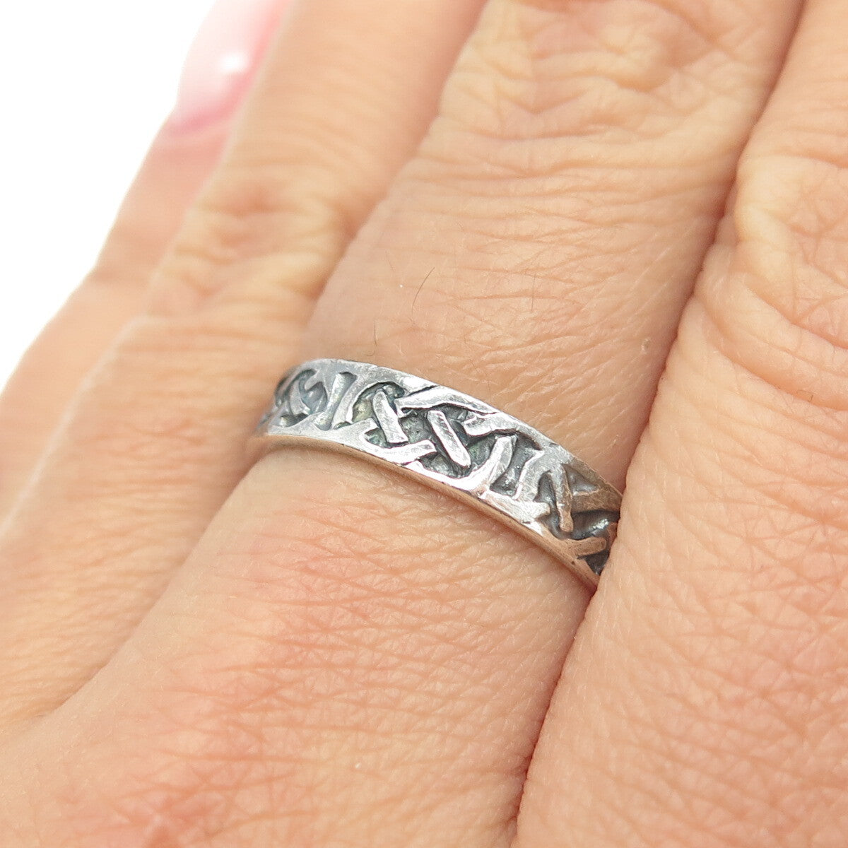CHAPAL ZENRAY 925 Sterling Silver Vintage Celtic Knot Band Ring Size 8