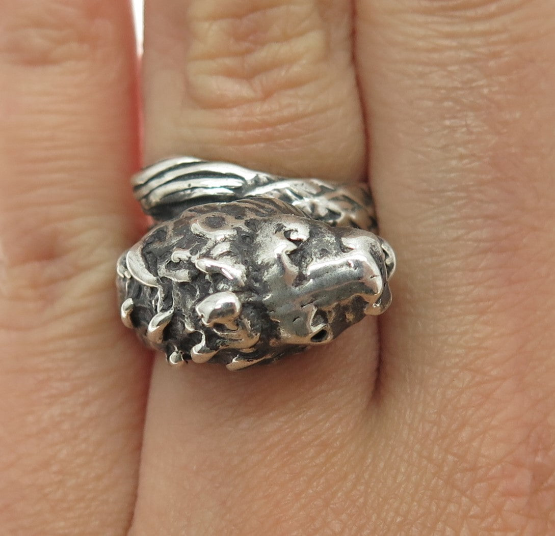 925 Sterling Silver Vintage Dragon Modernist Overlap Ring Size 5.75