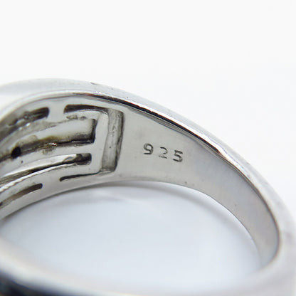 925 Sterling Silver SUN Real White Blue & Black Diamond Crossover Ring Size 5.75