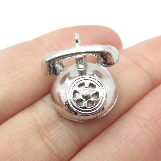 DANECRAFT Sterling Silver Antique Art Deco Rotary Telephone Minimalist Pendant