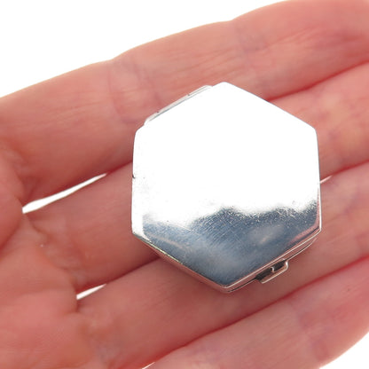 925 Sterling Silver Vintage Ceramic Floral Pill / Snuff Box
