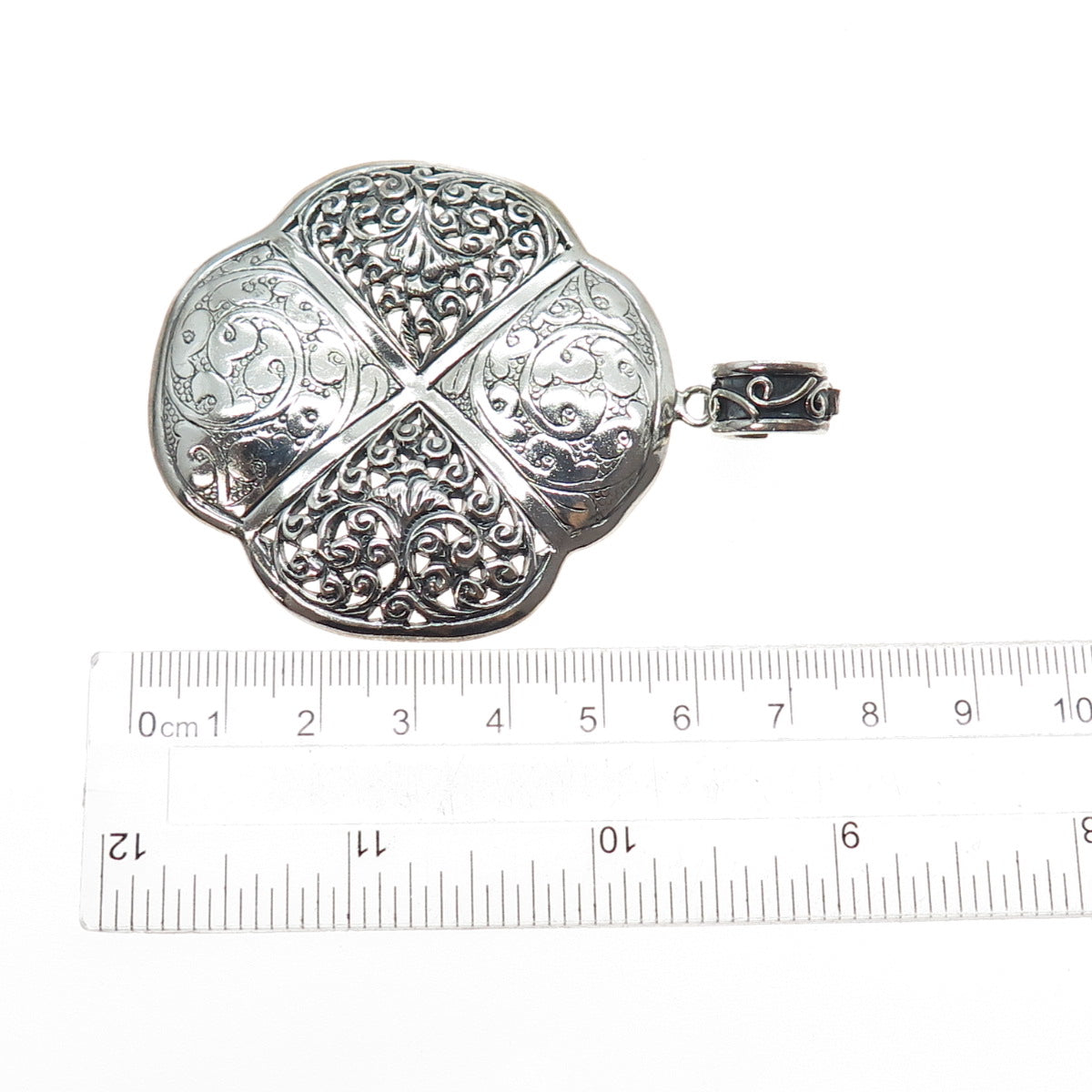 925 Sterling Silver Vintage Engraved Flower Ornate Oxidized Large Pendant