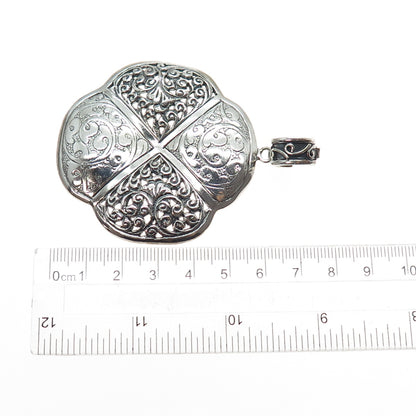925 Sterling Silver Vintage Engraved Flower Ornate Oxidized Large Pendant