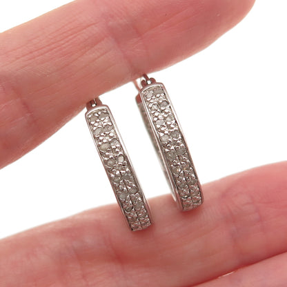DEE BERKLE 925 Sterling Silver Real Round-Cut Diamond In & Out Hoop Earrings
