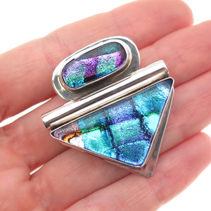 Liz Sabol Sterling Silver Vintage Dichroic Glass Modernist Slide Charm Pendant