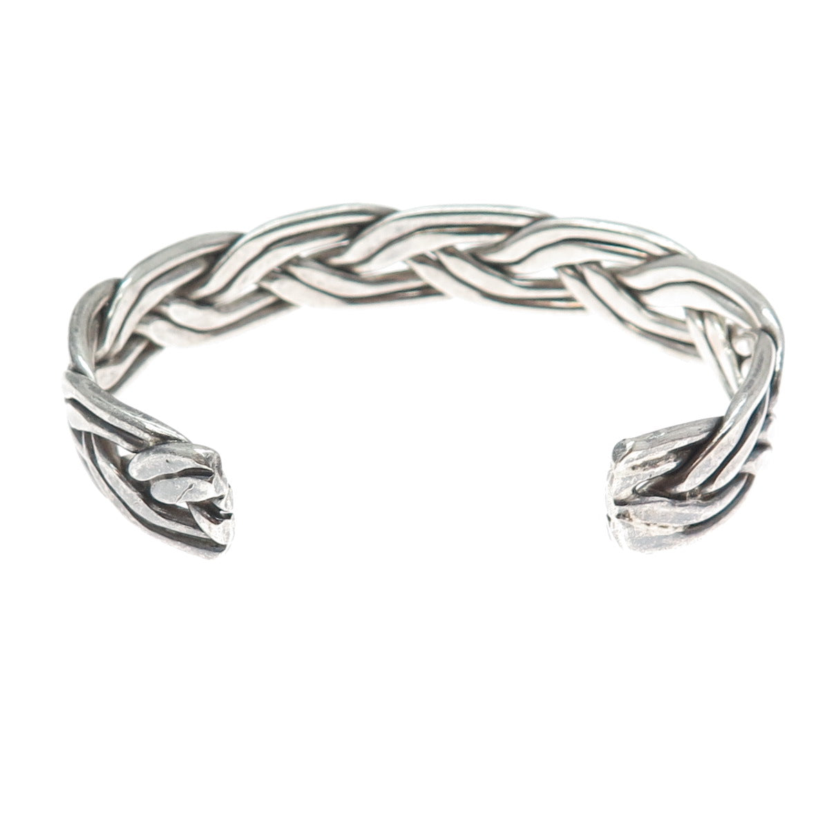 925 Sterling Silver Vintage Woven Oxidized Adjustable Cuff Bracelet 6.75"