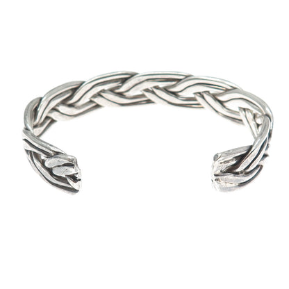 925 Sterling Silver Vintage Woven Oxidized Adjustable Cuff Bracelet 6.75"
