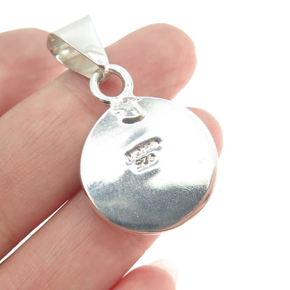 925 Sterling Silver Vintage Mexico Real Paint Agate Round Pendant