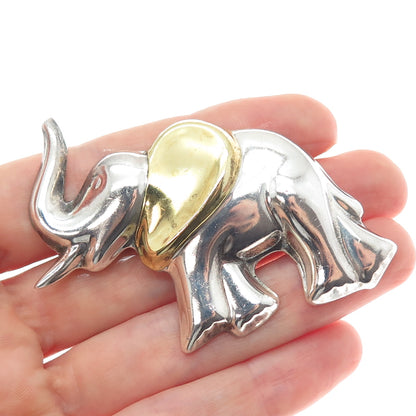 LATON 925 Sterling Silver 2-Tone Vintage Mexico Elephant Pin Brooch