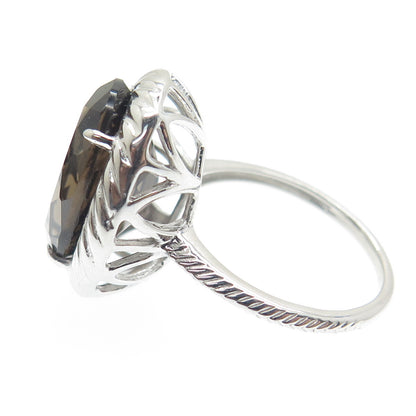 925 Sterling Silver Real Oval-Cut Smoky Quartz Twisted Ring Size 6.5