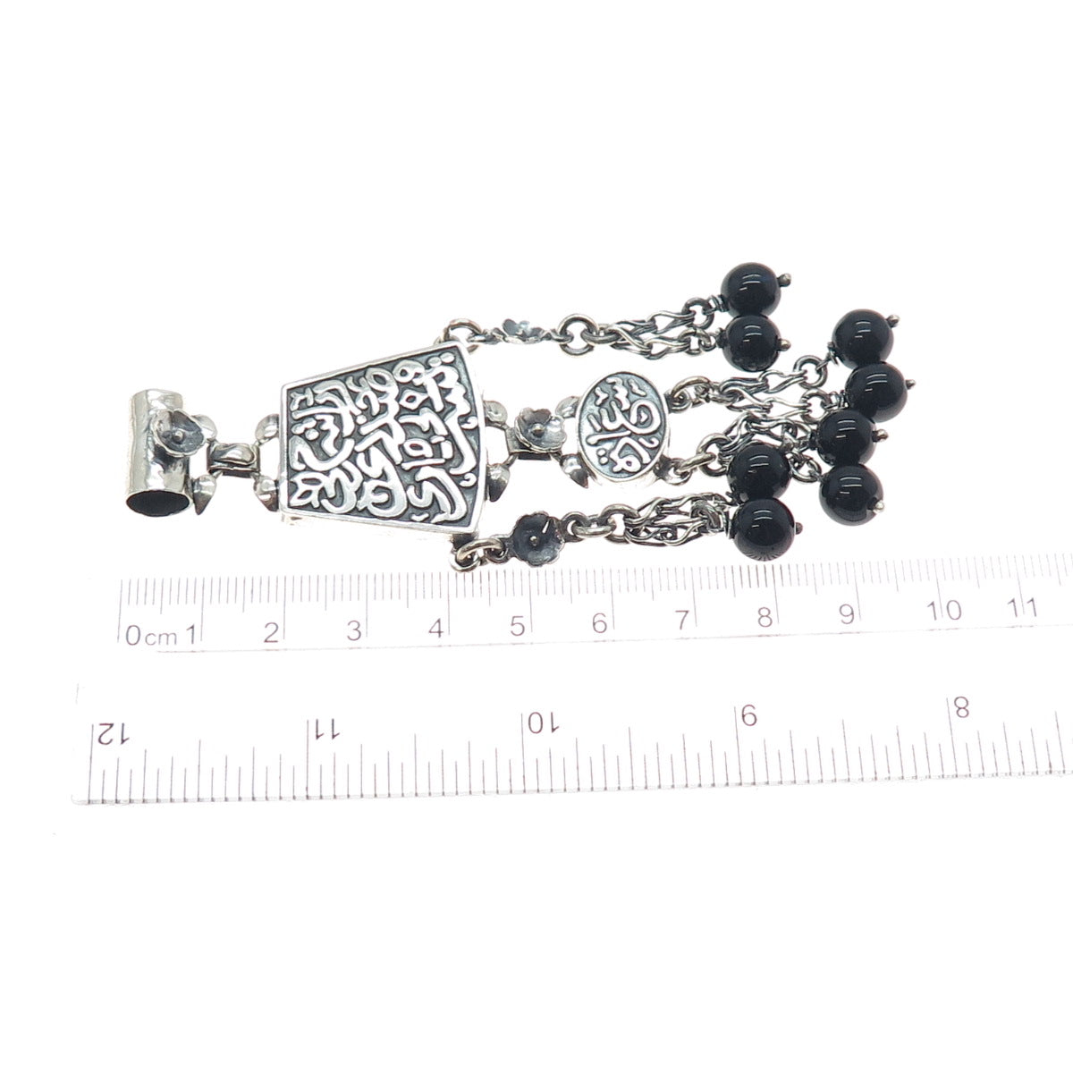 800 Silver Vintage Egypt Black Onyx Arabic Calligraphy Oxidized Slide Pendant