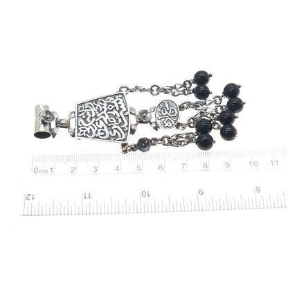 800 Silver Vintage Egypt Black Onyx Arabic Calligraphy Oxidized Slide Pendant