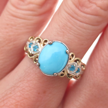 Chuck Clemency Sterling Silver 2-Tone Real Turquoise & Apatite Ring Size 8.25