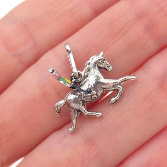 925 Sterling Silver Antique Art Deco Enamel Horse Rider Mini Charm Pendant