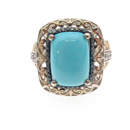 Chuck Clemency Sterling 2-Tone Real Diamond Turquoise & Tanzanite Ring Size 8.25