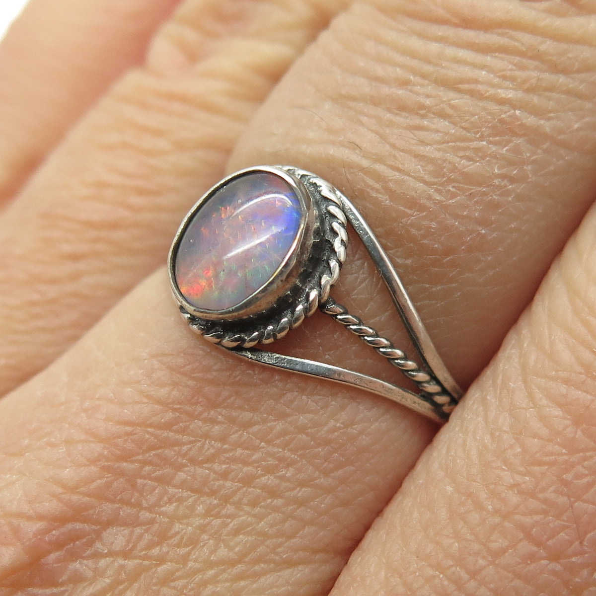 Old Pawn 925 Sterling Silver Vintage Southwestern Opal Tribal Ring Size 7.25