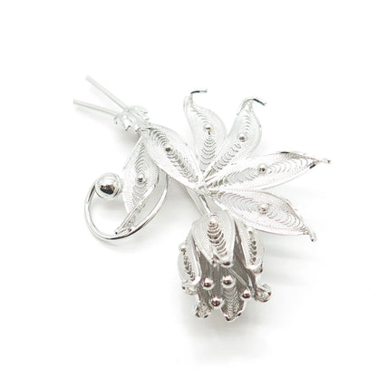 925 Sterling Silver Vintage CAMEO Filigree Floral Pin Brooch