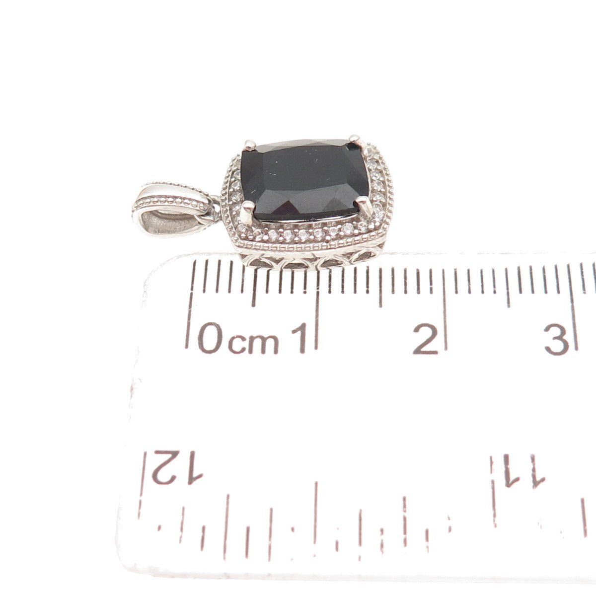 D'JOY Sterling Silver Vintage Real Black Spinel & White Topaz Mini Charm Pendant