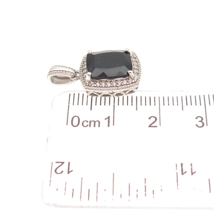D'JOY Sterling Silver Vintage Real Black Spinel & White Topaz Mini Charm Pendant