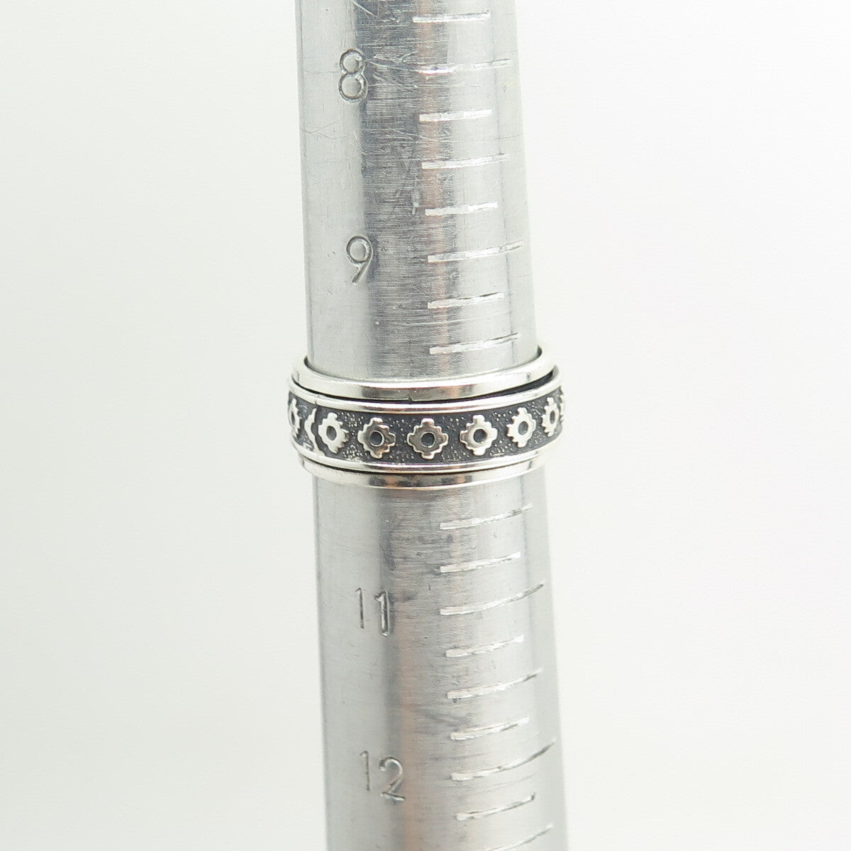 950 Silver Vintage Aztec Symbol Rotating Band Ring Size 10.25