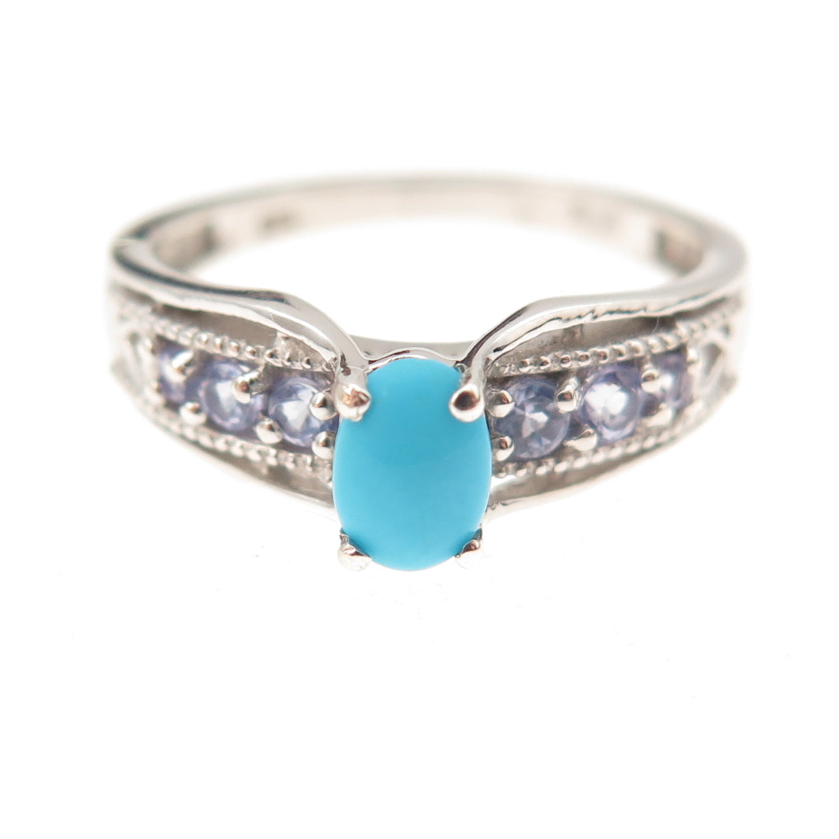 Chuck Clemency 925 Sterling Silver Real Turquoise & Tanzanite Ring Size 8