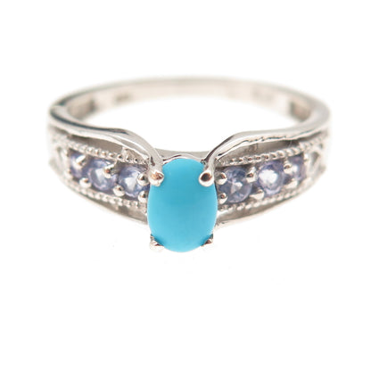 Chuck Clemency 925 Sterling Silver Real Turquoise & Tanzanite Ring Size 8