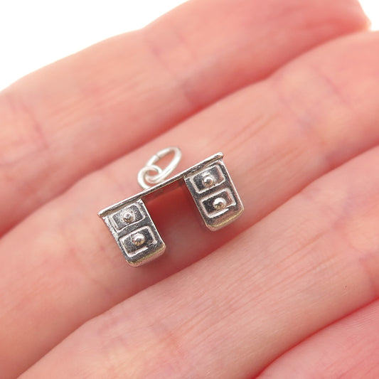 925 Sterling Silver Antique Art Deco Work Desk 3D Mini Charm Pendant