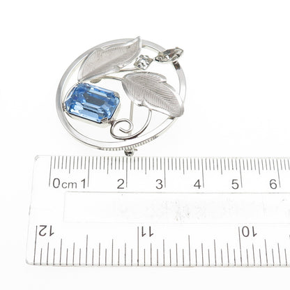 LORAN SIM 925 Sterling Antique Art Deco Blue White Rhinestone Floral Pin Brooch