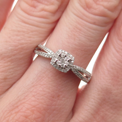 Sun 925 Sterling Silver Real Round-Cut Diamond Engagement Ring Size 7