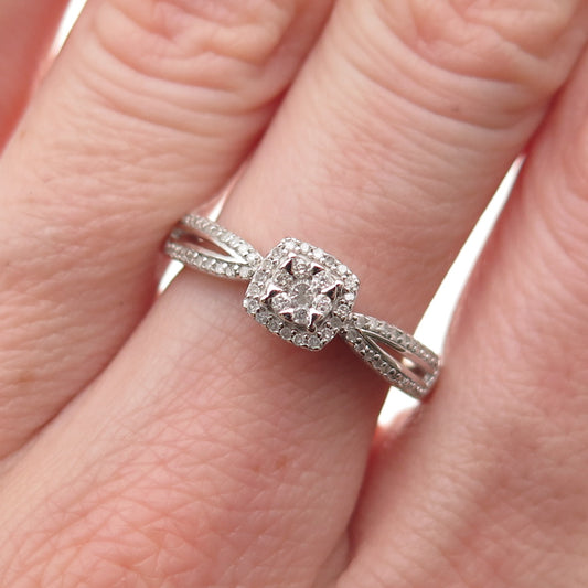 Sun 925 Sterling Silver Real Round-Cut Diamond Engagement Ring Size 7