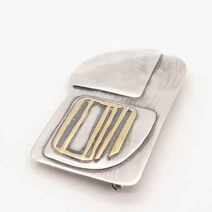 925 Sterling Silver 2-Tone Vintage Abstract Pin Brooch