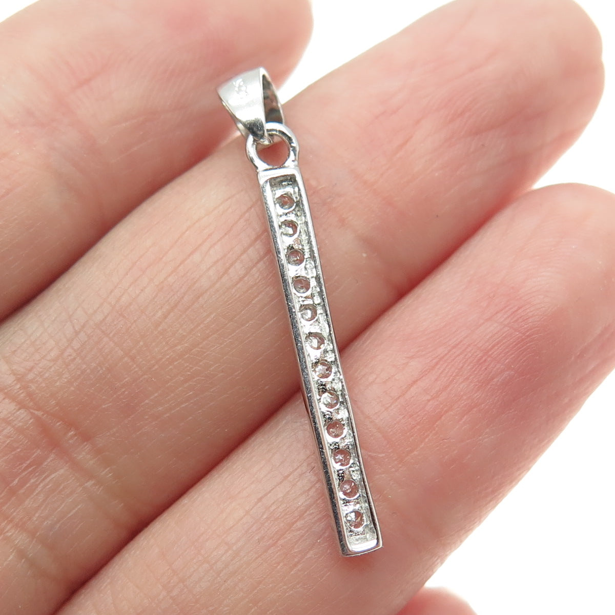 925 Sterling Silver Round-Cut C Z Bar Pendant